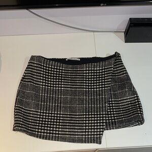 Wool Plaid Black and White Women's Skort